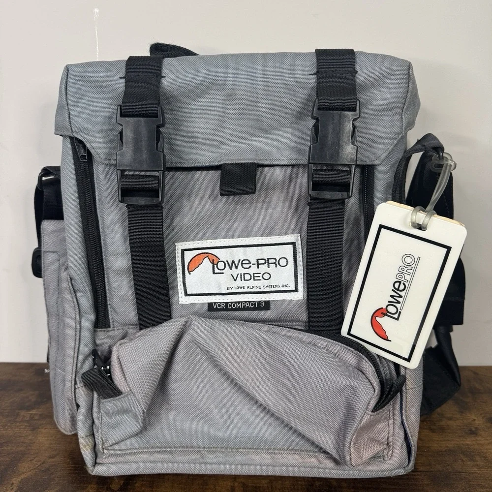 Vintage Lowe-Pro Bag VCR Compact 3 Carrier Gray W/ Strap Retro